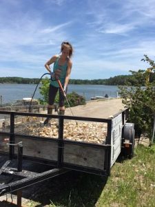 Amanda Moeser, The Nature Conservancy, preparing cages for the 12 million oyster larvae to grow into spat-on-shell, at UNH’s Jackson Estuarine Laboratory. © The Nature Conservancy