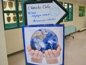 Climate cafe sign, Climate in the Classroom - Sunapee 6th grade, 2020